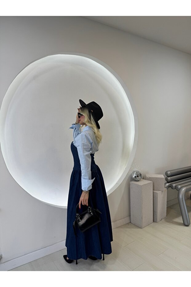 Midi Denim Elbise - 1