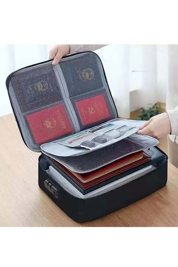 Waterproof 3-Layer Document Bag with Password Lock - Passport & Document Organizer