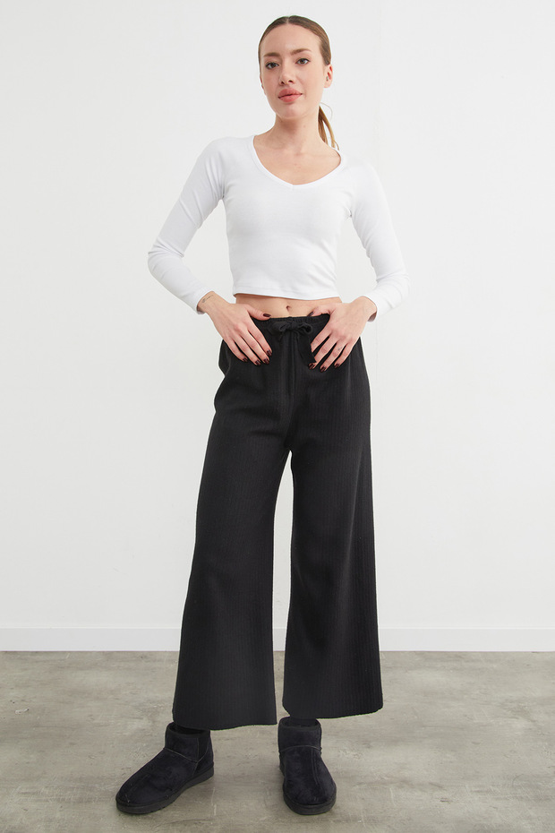 Basic Fitilli Beli Lastikli Pantolon - 4