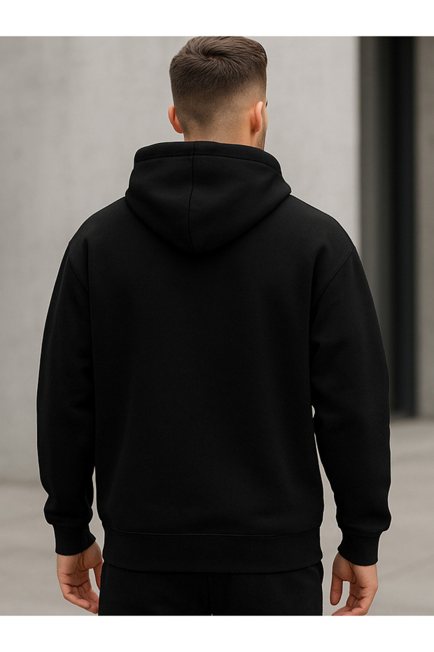 Férfi fekete oversize kapucnis pulóver - 2