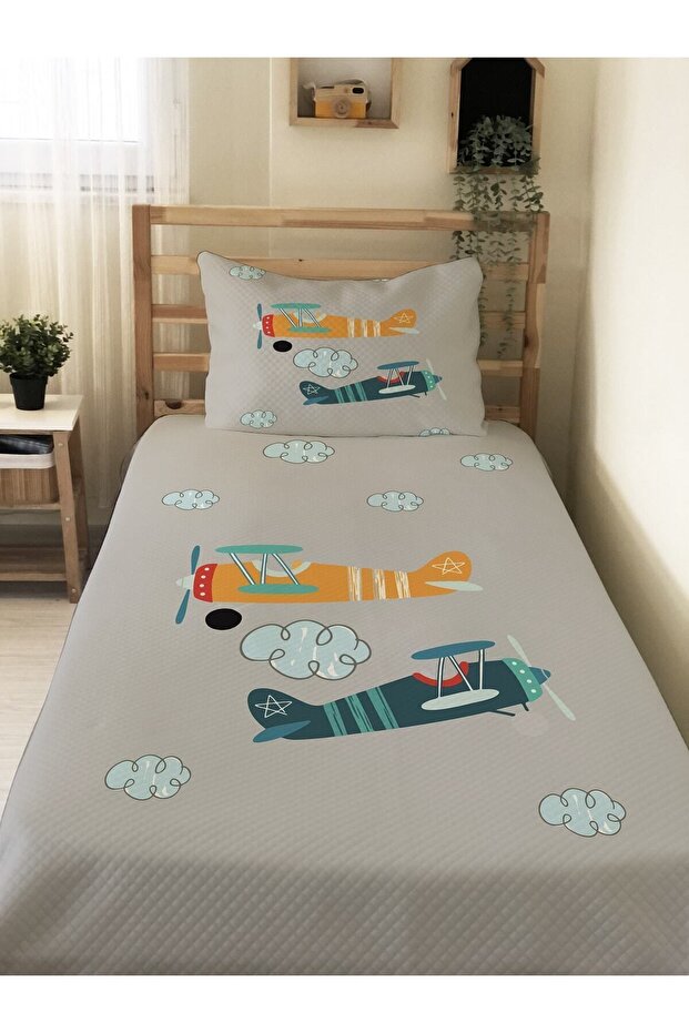 Uçak Desen Tek Kişilik Çocuk Pike Takımı 160x220 cm - 3