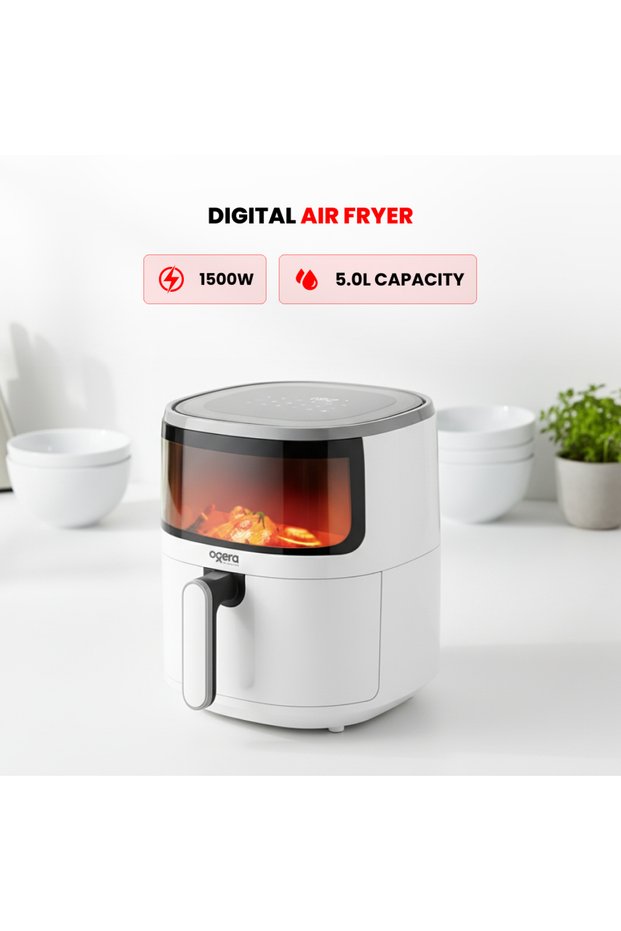5.0L Digital Air Fryer - 1600W, Non-Stick Basket, 60-Min Timer, 2-Year Warranty