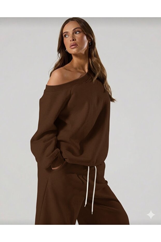 YENİ ÜRÜN Kadın Omzu Düşük Oversize Basic Sweatshirt 0035 - 1