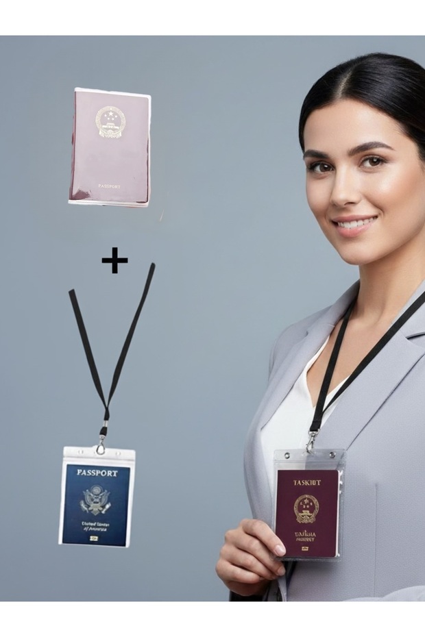 2 Piece Travel Set Transparent Passport Cover & Lockable Waterproof Anti-Loss Strap