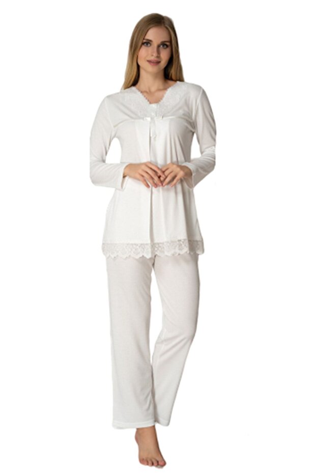 Women's Ecru Maternity Long Sleeve Pajama Set 4032