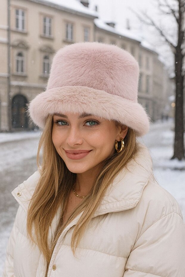 Pink Soft Textured Plush Heart Women's Hat