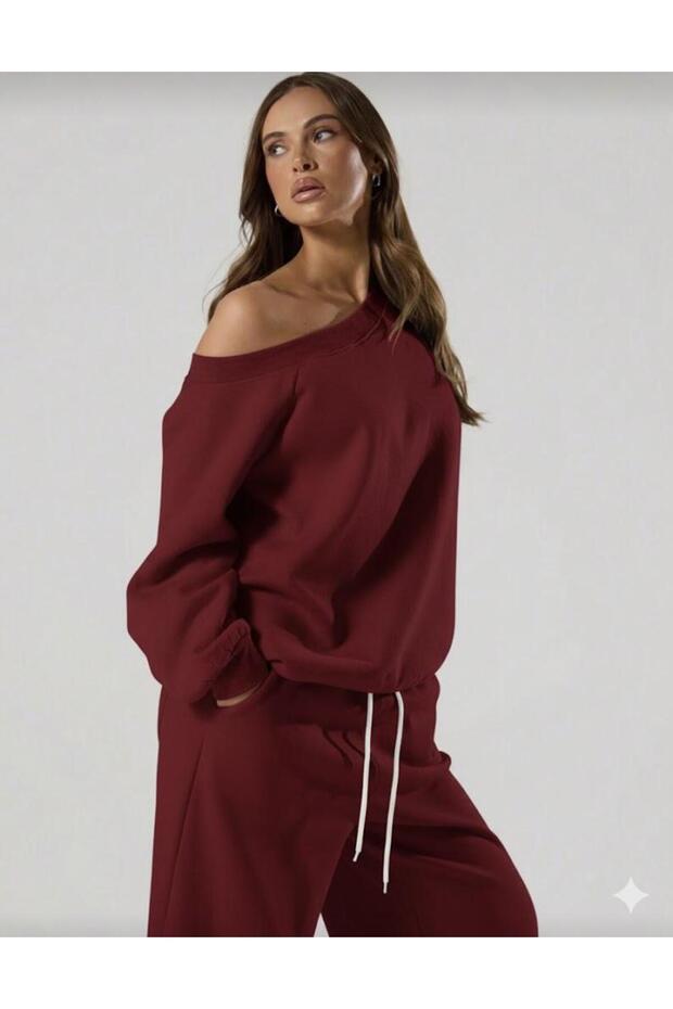 YENİ ÜRÜN Kadın Omzu Düşük Oversize Basic Sweatshirt 0035 - 1