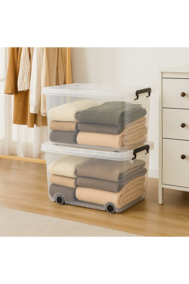 58L Clear Plastic Storage Container with Wheels and Lid, Portable & Stackable with Locking Lid - 2