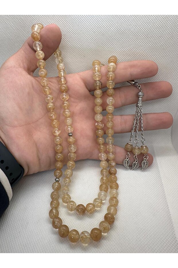 سبحة صلاة من حجر السيترين الطبيعي 99 حبة بحجم 8 مم