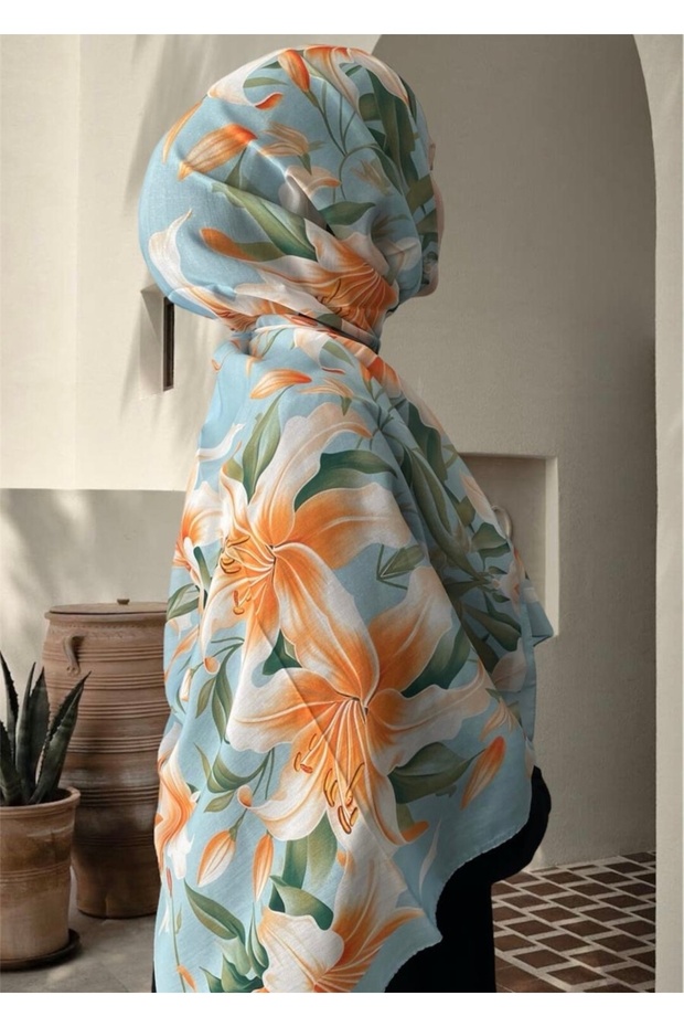 Rose Pattern Turquoise Soft Shawl - 3