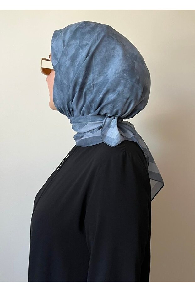 Cloud Pattern Indigo Soft Scarf - 4