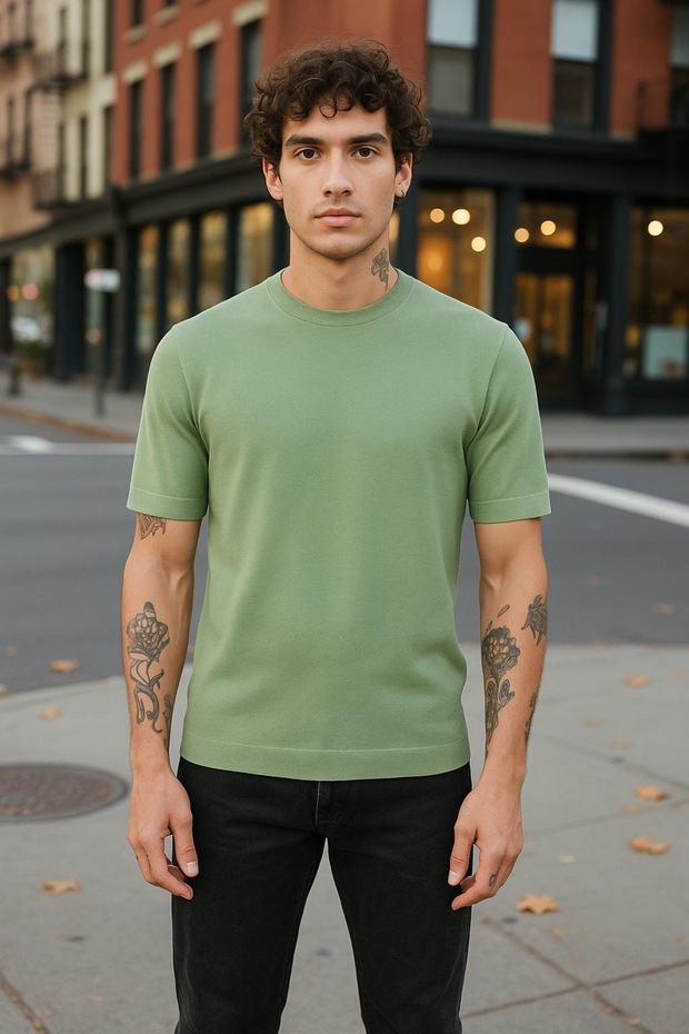 Dar Kesim Basic Erkek Triko Tshirt - 1