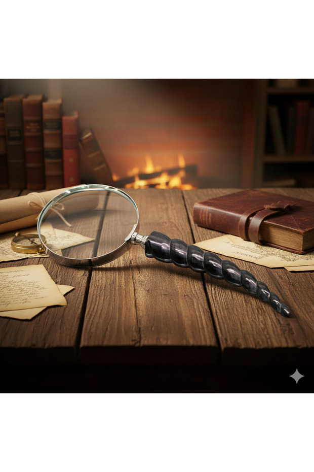 Horn Handle Brass Magnifier, Silver, 26X10