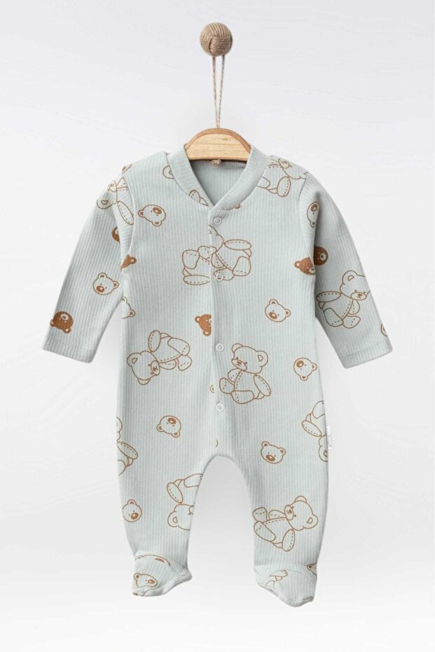Tulum with Booties, Bear Print, Thin, Seasonal, Front Fastening, 100% Cotton, Newborn, 1-3-6 Months