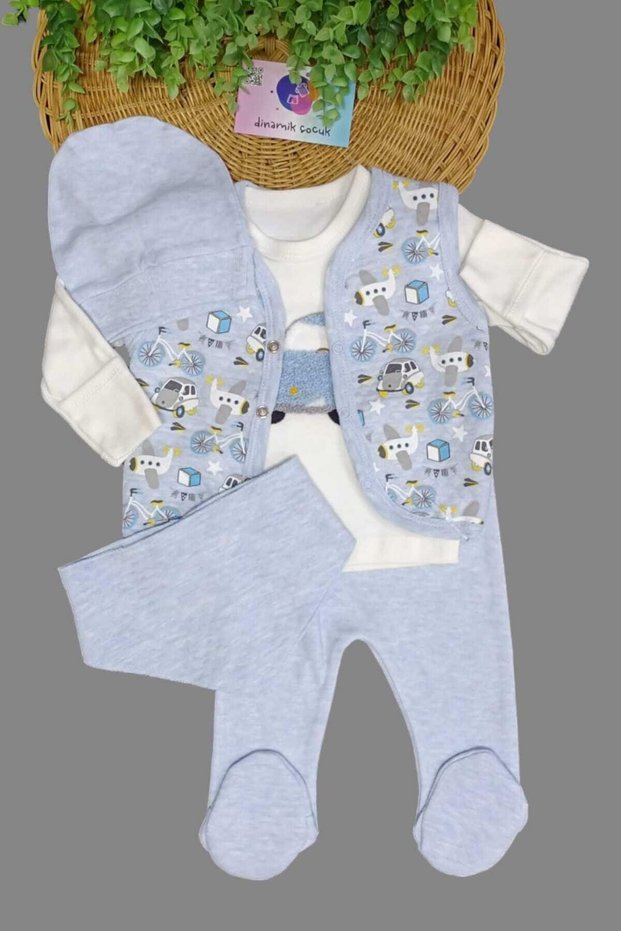 Baby Boy Vest, Bib, Beret, Badili 5 Piece Set Newborn 0-3 Months