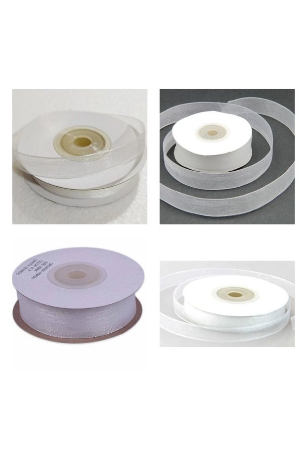 White Organza Tulle Ribbon ((3 Pcs)), 2 Cm, 25 Meters Organized Chiffon Ribbon, Tulle Ribbons,