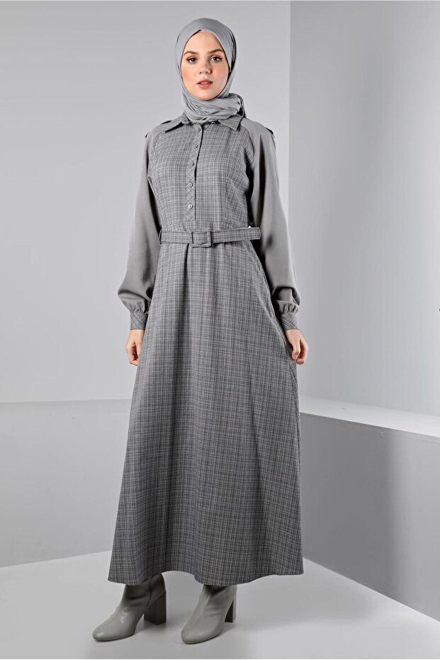 Patterned Buttoned Dress 43404 - 1