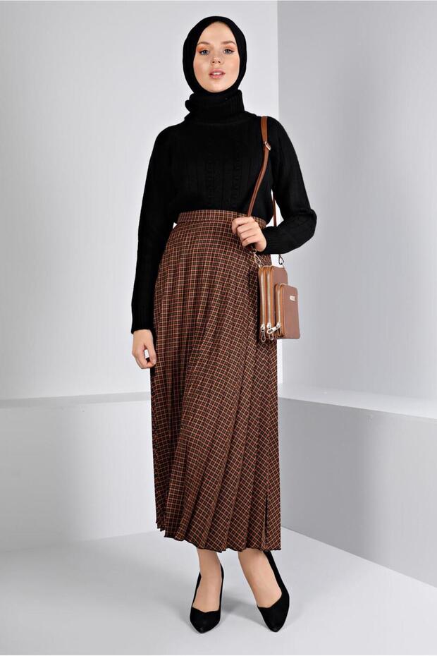 KARE DESENLİ PİLİSELİ ETEK 60355 - 1