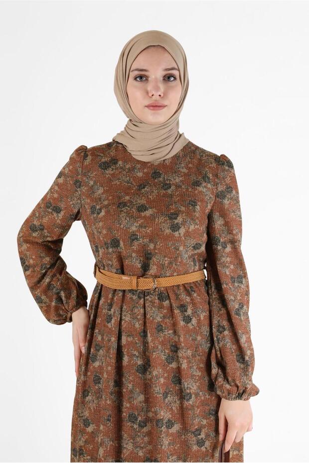 FLOWERY DRESS WITH ELASTIC CUFFS 42296