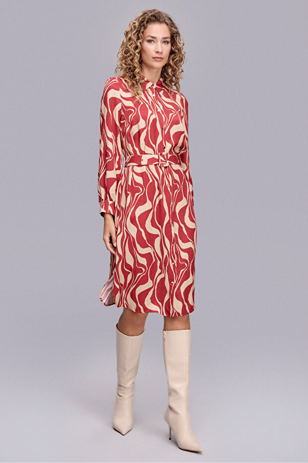 Desenli Gömlek Elbise - 3