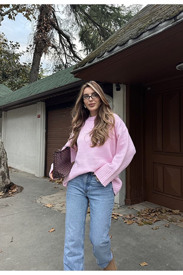 Pembe Bisiklet Yaka Basic Kazak - 2217 - 6