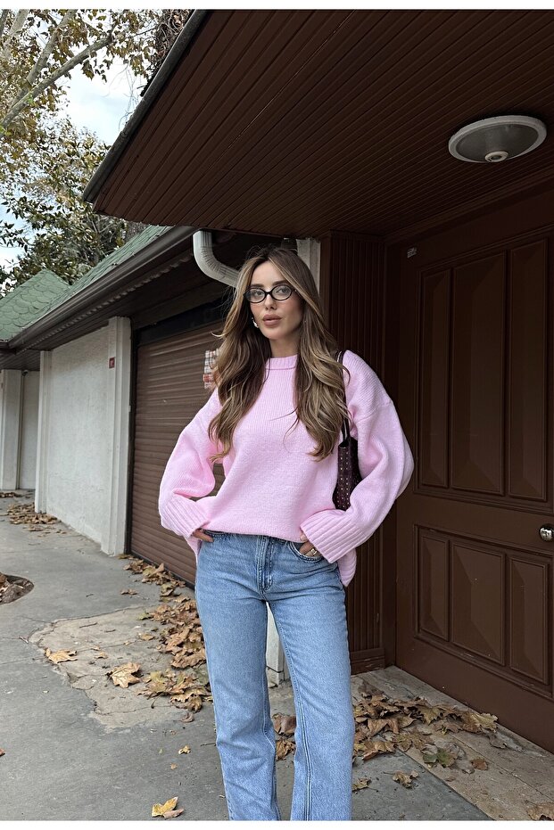 Pembe Bisiklet Yaka Basic Kazak - 2217 - 8