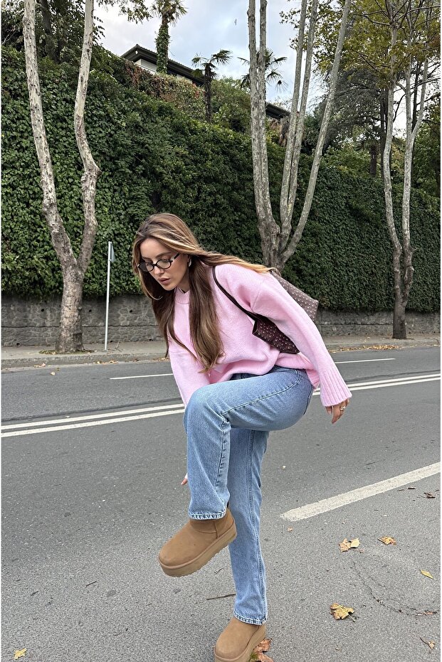 Pembe Bisiklet Yaka Basic Kazak - 2217 - 4