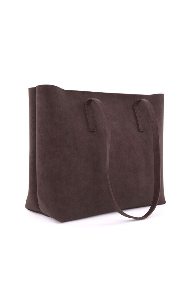 Lune Women's Nubuck Waterproof Large Size Large Volume Hand and Shoulder Bag Brown