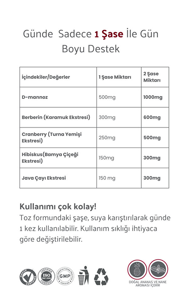 Mannocyst Forte D-mannoz, Cranberry, Berberin, Java Çayı ve Hibiskus İçeren Takviye Edici Gıda - 2