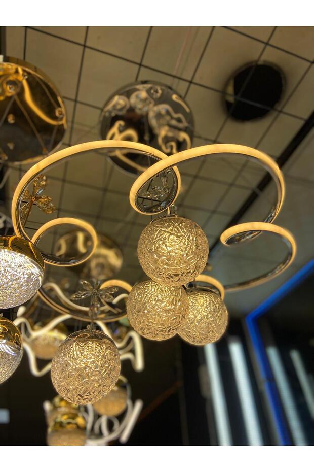 Roza Avizeden Lavin Model 4Toplu Krom 3Renkli Salon Oturma Odasi Modern LED'li avize - 1