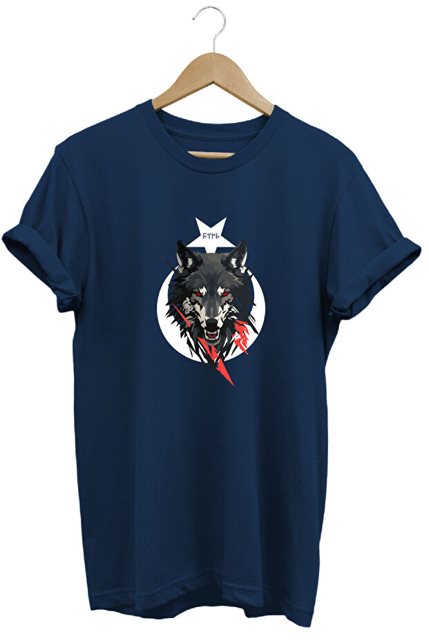 Bozkurt Turkish Script and Wolf Printed Turkey Moon Star Crescent Printed Unisex Basic T-Shirt