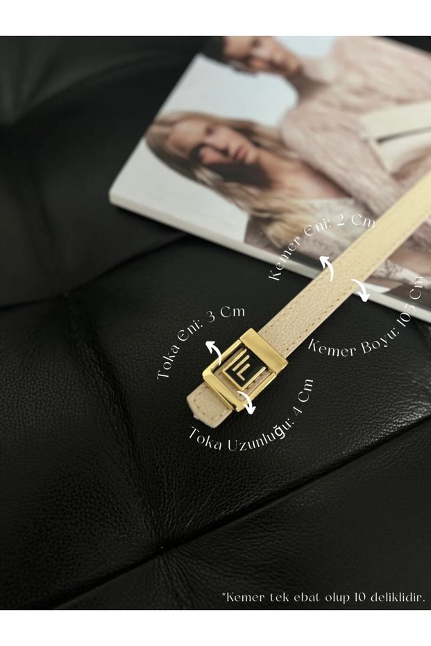 Beige Women's Belt with F Logo Gold Buckle, Gold Women's Belt, Pants Belt, Coat Belt