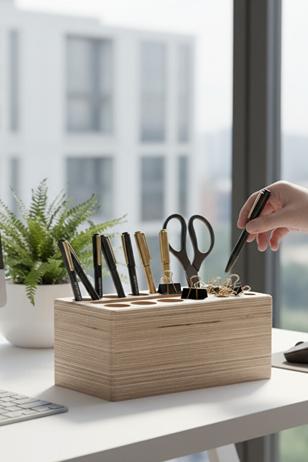 Wooden Desktop Perforated Pen Holder