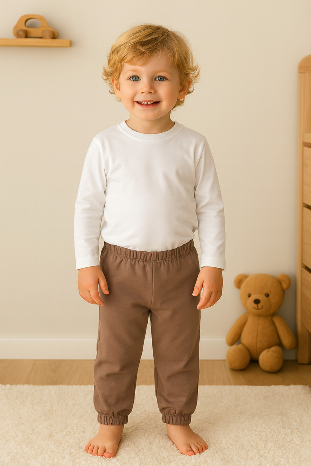 Girl boy baby & kids pajama bottoms pants basic sweatpants winter %94 cotton %6 elastane