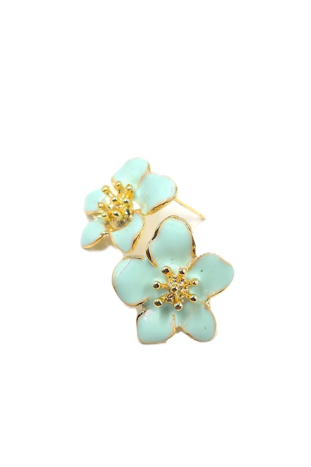 Women's Gold Color Turquoise Flower Model Earrings – Vibrant and Elegant Design