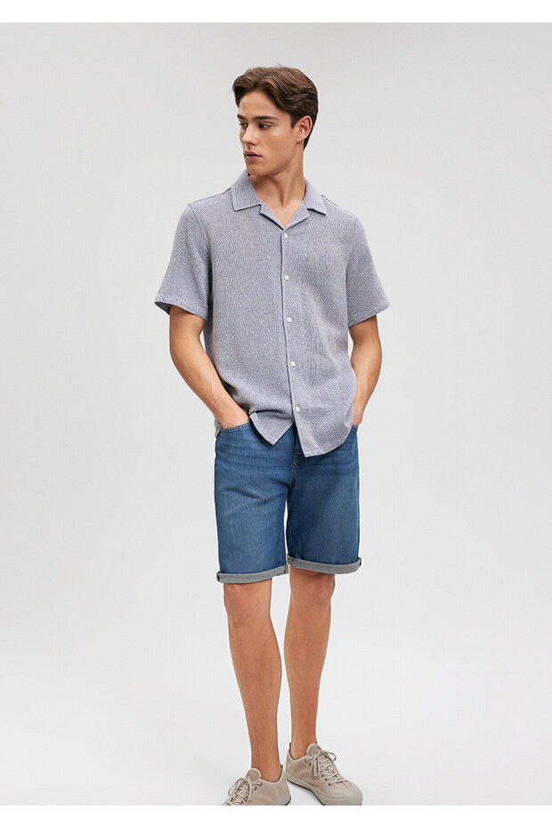 Dokulu Mavi Gömlek Regular Fit / Normal Kesim 0210828-70907 - 1