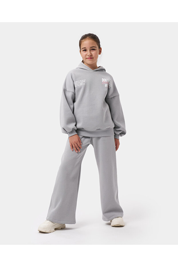 Kız Çocuk Baskılı Oversize Kışlık Eşofman Takımı - 3