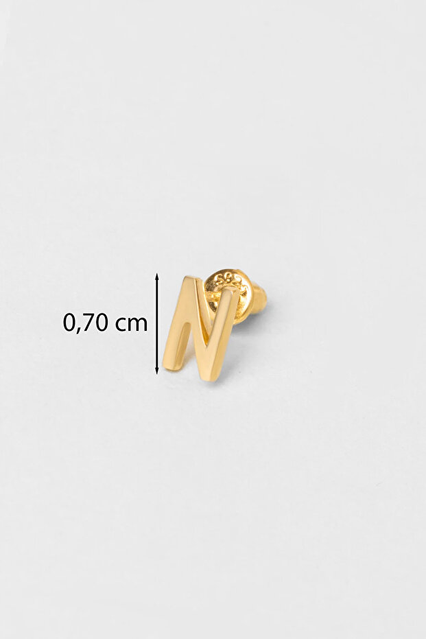 My Story N Harfi 18 Ayar Sarı Altın Kaplama Gümüş Tek Küpe - 3