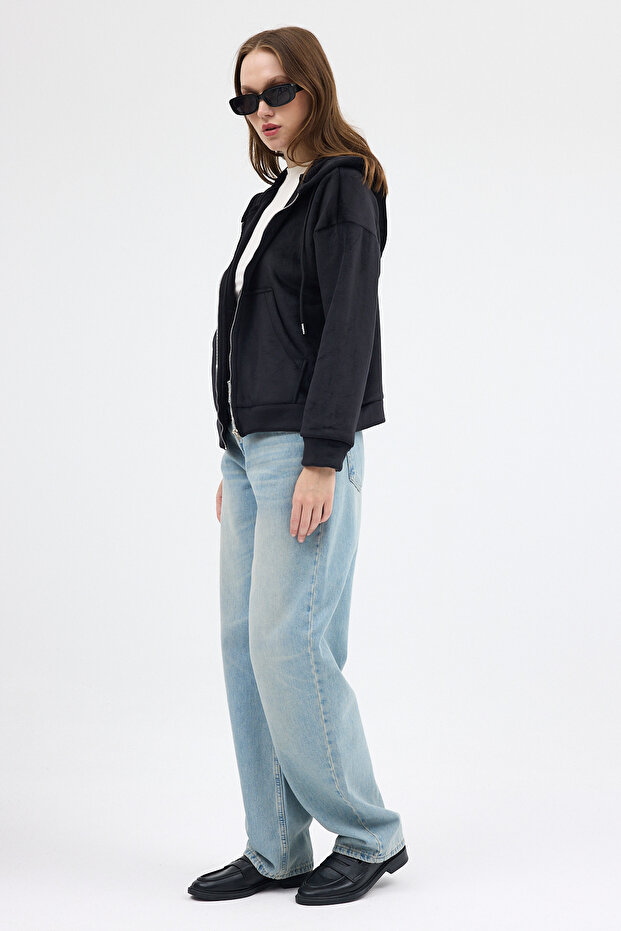 3059A سترة بغطاء للرأس وجيب أسود - 3