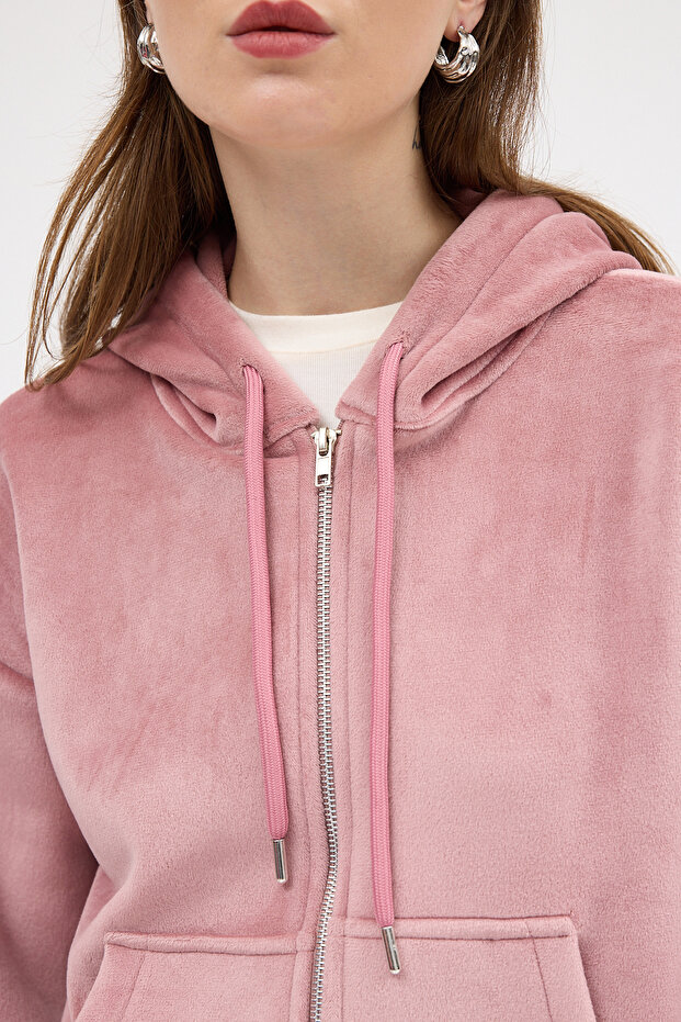 3059A سترة بغطاء للرأس وجيوب باللون الوردي - 4