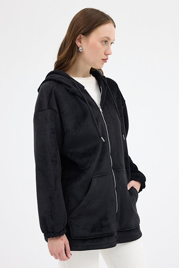 3057A Zippered Plush Jacket Black - 7