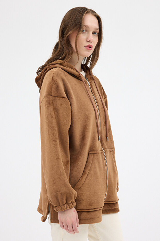 3057A Jachetă de pluș cu fermoar, maro - 2