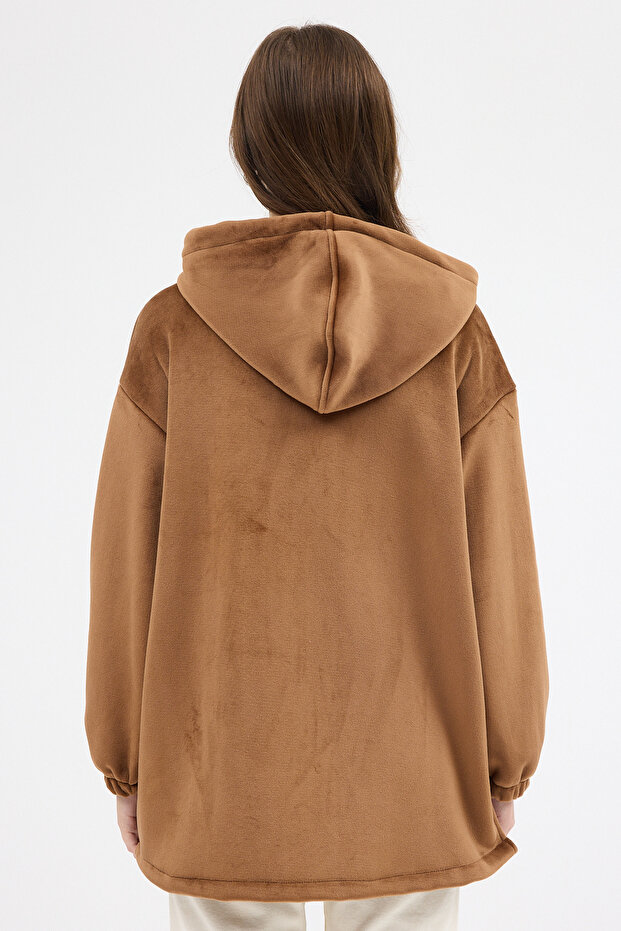 3057A Jachetă de pluș cu fermoar, maro - 5