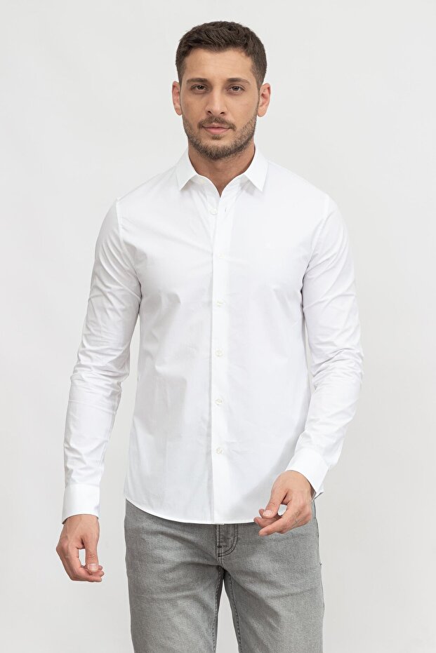 Chest Logo Slim Stretch Erkek Gömlek - 1