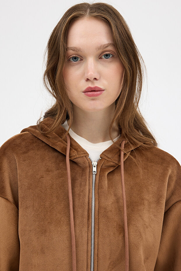 3057A Jachetă de pluș cu fermoar, maro - 4