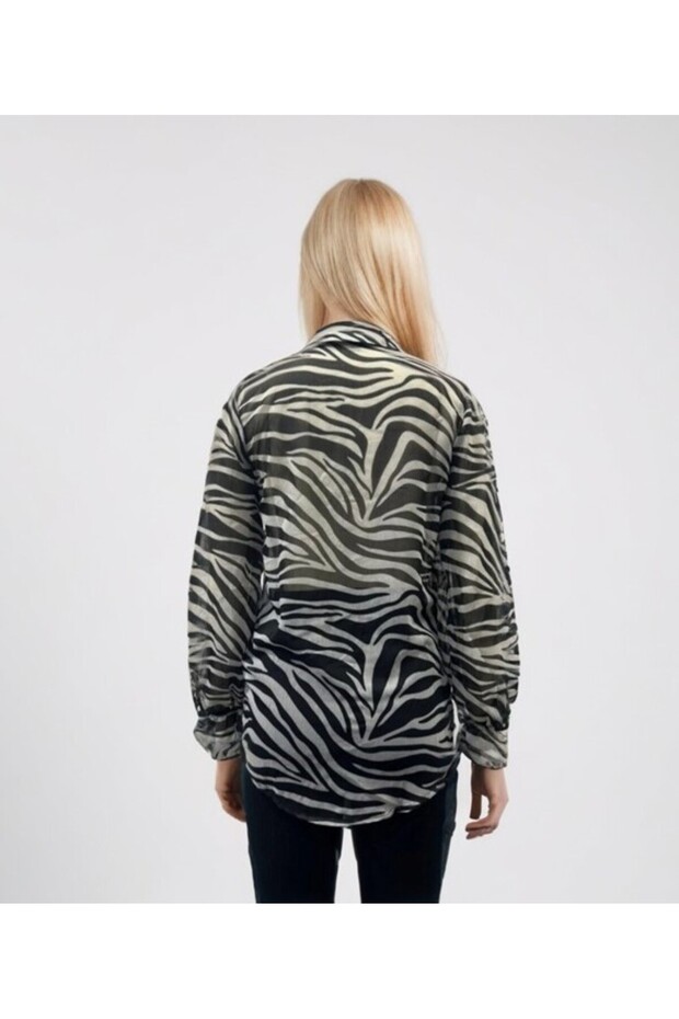 Zebra Baskılı Şifon Gömlek - 3