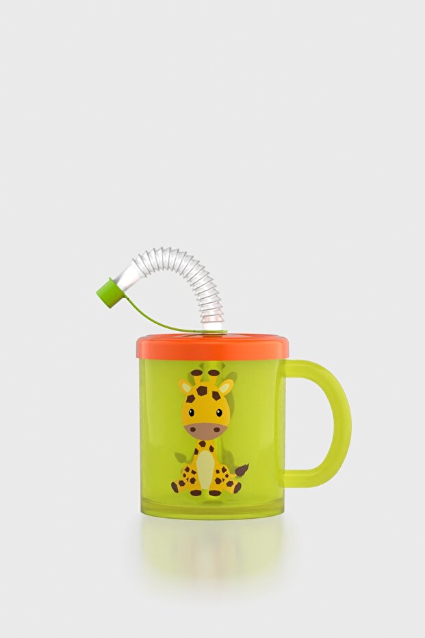 Ruby Zürafa Desenli 210 ml Pipetli Kulplu PP Bebek Bardağı 142003 Yeşil-Turuncu - 1