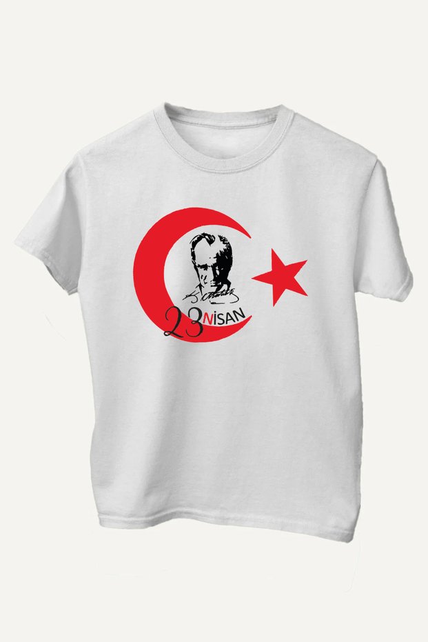 Cotton Pack O-Neck Short Sleeve Colorful Ataturk and Turkish Flag Printed April 23 Children's T-Shirts