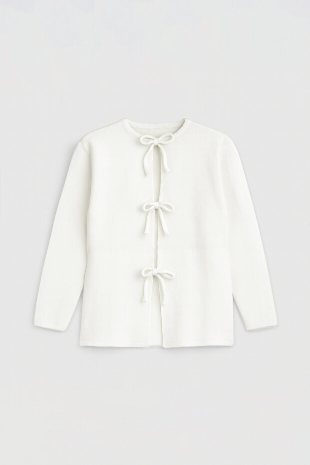 EazyStudio+ Kadın Ebru Basic Kurdele Bağlamalı Triko Hırka - 2