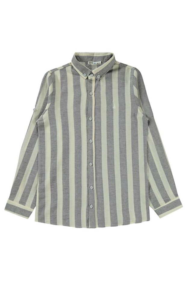 Striped Sailing Embroidered Shirt for 10-13 Years Old - Gray